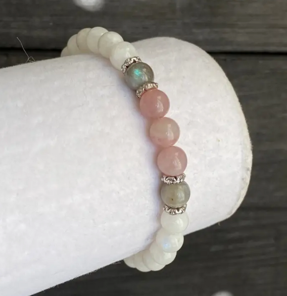 Moonstone, Labradorite & Rose Quartz Natural Stone Bracelet