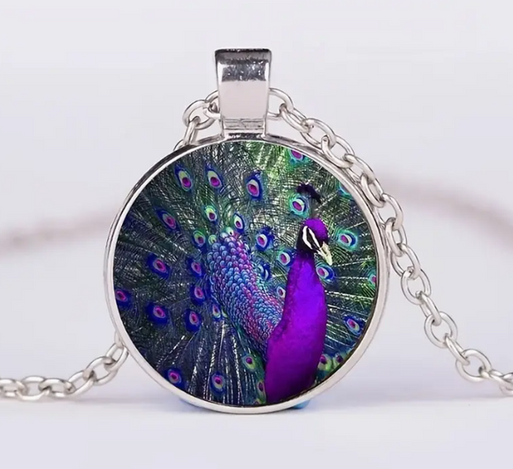 Purple Peacock Design Necklace