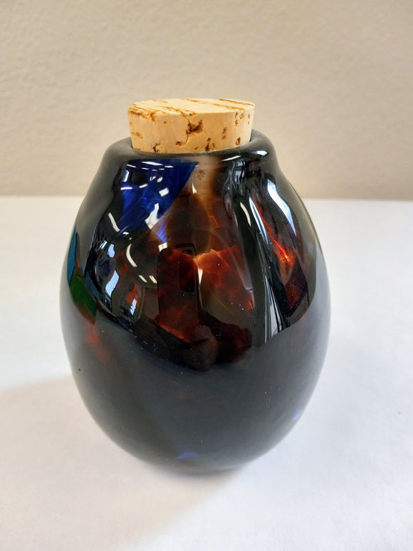 Handcrafted Amber & Blue Glass Jar